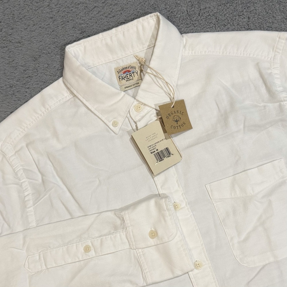Faherty Stretch Oxford Shirt 2.0 M Long Sleeve White Button Down Organic Cotton